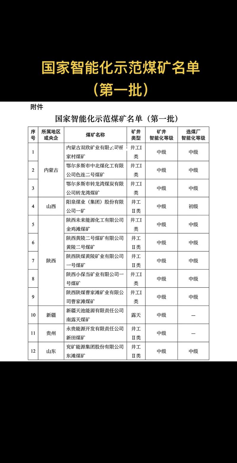 关于第一批国家智能化示范煤矿的公示